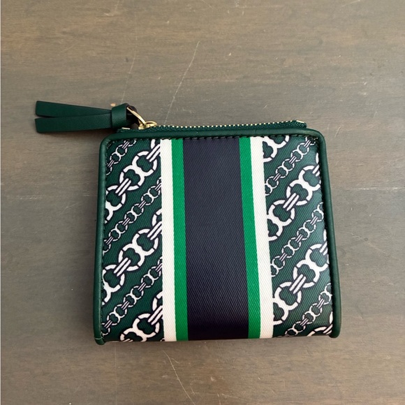 Tory Burch Green and Navy Patterned Wallet New W/O Tags Leather - Picture 3 of 7